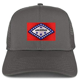 Armycrew XXL Oversize New Arkansas State Flag Patch Mesh Back Trucker Cap - Charcoal