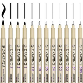 Micro Fineliner Drawing Art Pens: 12 Archival Waterproof Black Ink Fine Line Inking Markers Set Sketching Manga Watercolor Artist Supplies Gift Stuff