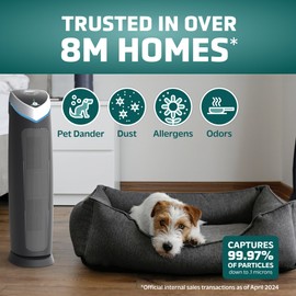 GermGuardian 5-In-1 HEPA Air Purifier for Home, Large Rooms Up To 915 Sq. Ft. with HEPA Pet Air Filter, UV-C Light & Odor Reduction, AC5250PT, 28" Tower, Gray
