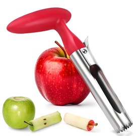 Apple & Pear Corer Tool - Stainless Steel Corers with Serrated Twin Blades & Non-Slip Grip - Dishwasher Safe Core Remover for Apples, Peppers, Pears （Red）
