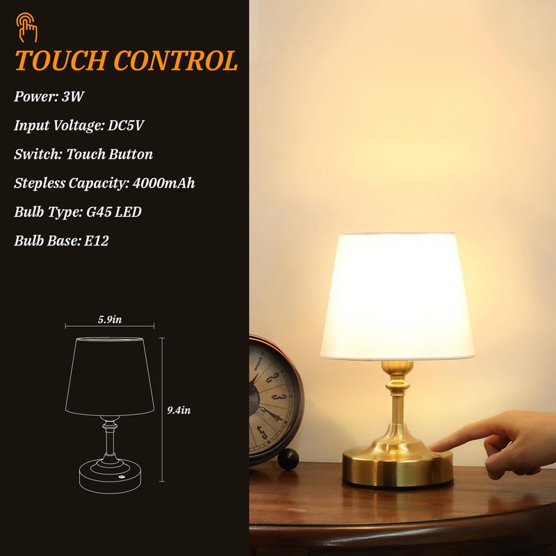 Kakanuo Mini Cordless Table Lamp Gold - 1 Pack 4000mAH
