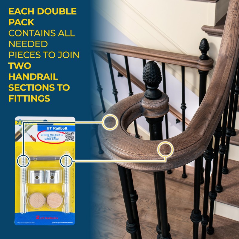 Zipbolt UT Railbolt - Connects Staircase Handrails to Balusters, Spindles,