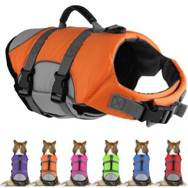 Mklhgty Dog Life Jacket, Reflective Adjustable Dog Life Vest with Rescue Handle for Swimming and Boating, Ripstop Pet Safety Life Preserver for Small, Medium and Large Dogs