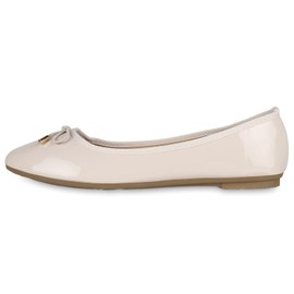 VAN HILL Women's Classic Ballet Flats Patent Bows Plus Sizes, Beige (Beige Varnish)