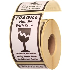 Label Planet® 500 “FRAGILE HANDLE with CARE” Packaging Labels (1 Roll), Large Printed Stickers for Mailing Parcels. Multi Language 70 x 120 MM Sticky Easy Peel Parcel Postage Shipping Labelling, PL06