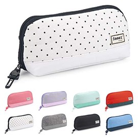 Sooez Wide-Opening Pencil Pen Case, Lightweight & Spacious Pencil Pouch Zipper Stationery Bag, Aesthetic Supply with Triangular Design for Adults, Black Dots