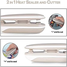 Mini Bag Sealer, 2 Packs Portable Heat Vacuum Sealers, Chip Bag Sealer with Cutter 2 in 1 Heat Sealer Food Sealer Bag Resealer Handheld with Hook for Plastic Bags Food Storage