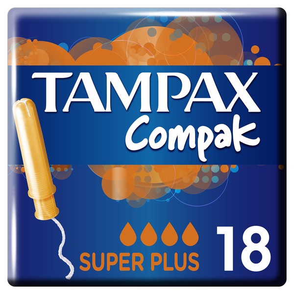 Tampax Compak Super+ Tampons with Applicator 18x, Leakage Protection and Discretion, Feel Clean