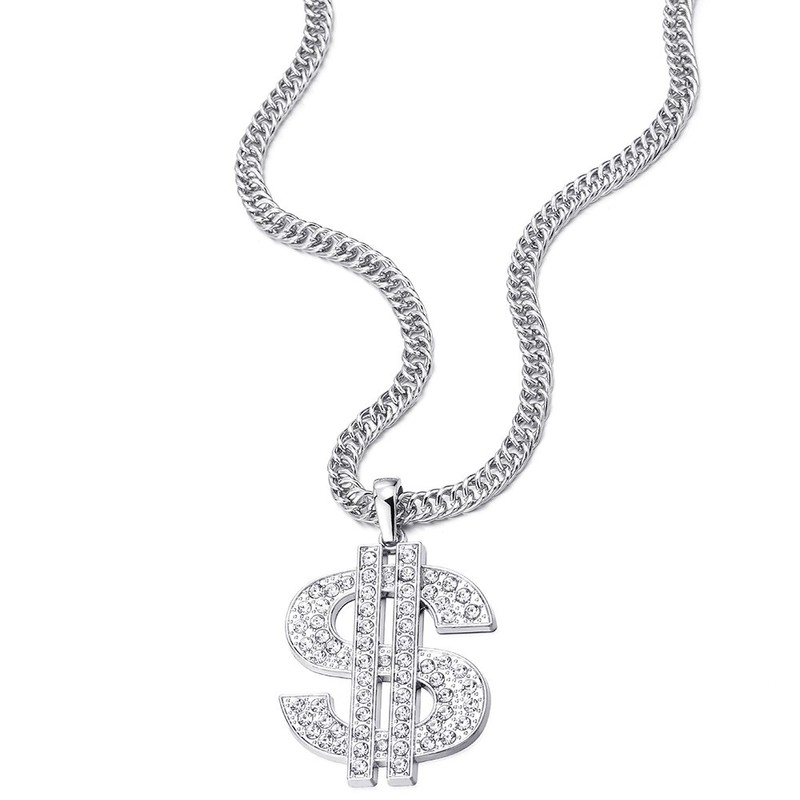 COOLSTEELANDBEYOND Hip Hop Punk Large US Dollar Money Sign Pendant
