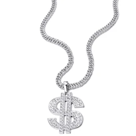 COOLSTEELANDBEYOND Hip Hop Punk Large US Dollar Money Sign Pendant with Rhinestones Necklace for Men Women(CA)