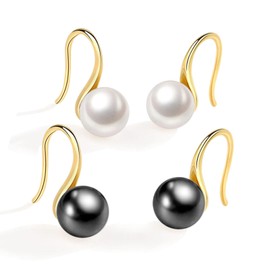 CTEW Pearl Earrings for Women Pearl Dangle Earrings,Hypoallergenic Hoop Earrings Lightweight Pearl Drop Earrings 18K Gold Plated Earrings Apricot+Black-10MM/10MM