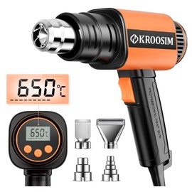 Heat Gun, Kroosim 2000 W Hot Air Gun with LCD Digital Display, Variable Temperature Control 50°C - 650°C, 280-600 l/min Airflow, Electric Hot Air Gun, Ideal for DIY, Shrinking, Removing