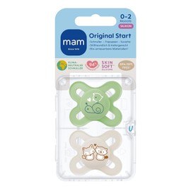 MAM Start Dummy Set of 2, Baby Dummy Especially for Newborns, Made from Sustainable & Organic Renewable Materials, with Dummy Box, 0–2 Months, Snail/Fox.
