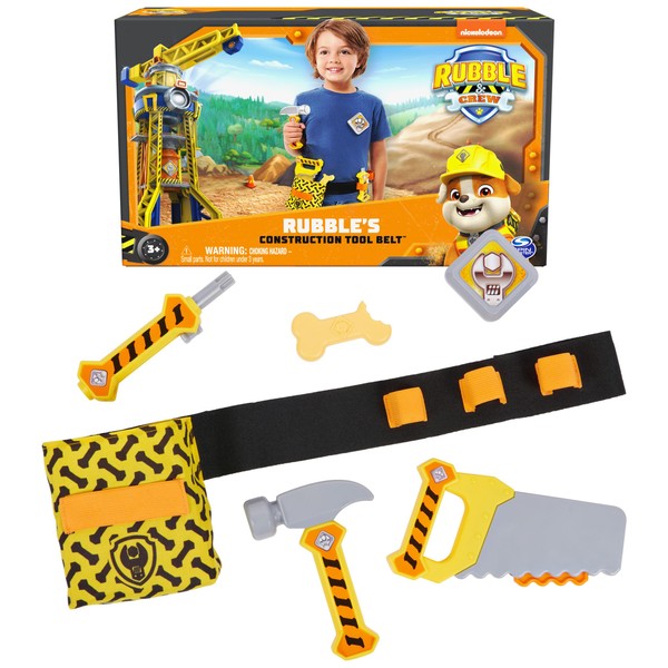 Rubble & Crew, Rubble’s Construction Tool Belt, with 6 Piece Kids Tool Set, Pretend Play Costume with Kids Toys for Ages 3 and Up
