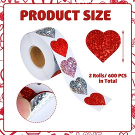 1200 Pcs Valentines Glitter Heart Stickers Roll 1.5" Heart Decorative Labels Foil Shiny Heart Stickers Self Adhesive Heart Incentive Stickers for Valentine’s Day Wedding Party Envelope Supplies