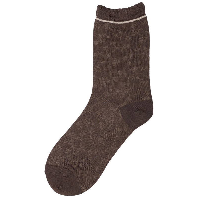 23 Ward 2RR1291 Crew Socks, Spiral Flower Pattern, Brown, Braun