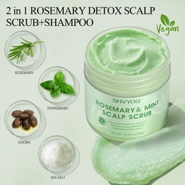 SHVYOG Scalp Scrub, Rosemary Scalp Exfoliator, Scalp Exfoliator Scrub for Build Up, Oily Hair, Hair Treatment Nourishing Detox Hair Care with Scalp Massager