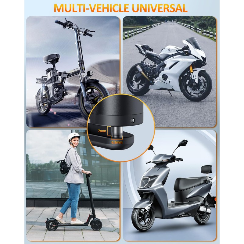 ONVIAN Rechargeable Motorcycle Lock with 120db Alarm and 6FT Steel