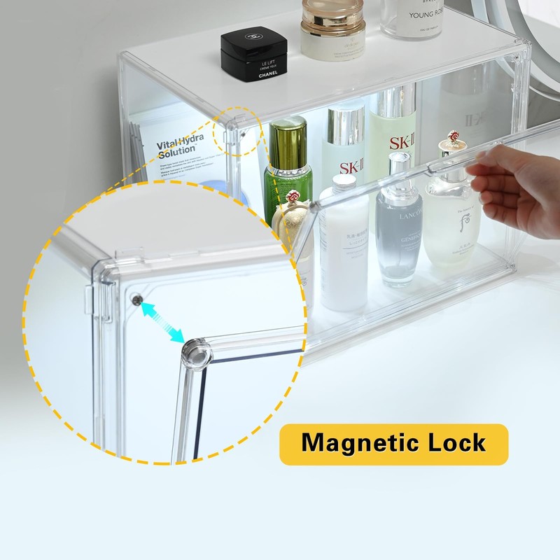 GUDEMAY Clear Acrylic Display Case with Light, Dustproof Stackable Showcase