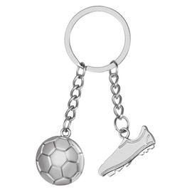 Football Boots Keyring, Metal Sports Keyring with Football Boot and Football, Football Key Fob Silver, Football Pendant for Boys and Girls, a