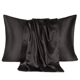 Silk Pillowcase 22 Momme Queen 20x30 inch for Hair & Skin Health with Hidden Zipper, Both Sides 100% Pure Silk Bed Pillow Covers, Hypoallergenic Gift, Black, 1pack