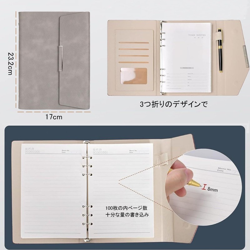 KALOLINNA Personal Notebook, A5 Size, Mini 6-hole Notebook, PU Leather,