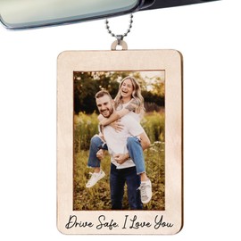 Car Decor Hanging Photo Frame, Valentine Gift for Him, Drive Safe Wooden Car Picture Holder, Rear View Mirror Accessories for Cars Decorations, Drive Safe I Love You