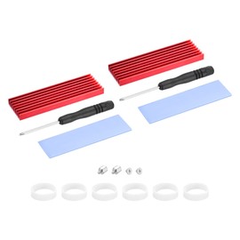 sourcing map 2 Pack M.2 2280 Nvme SSD Heatsink Cooler Alloy Aluminum Heat Sink with Mounting Screws Screwdriver Kit,1mm Thermal Pad, for Laptop, 70 * 22 * 6mm, Red