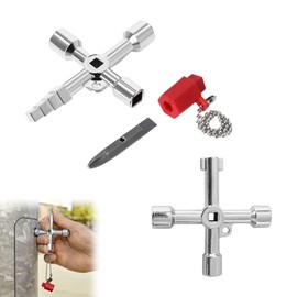 Cerioll 4-Way Multifunctional Wrench, 2-Piece Triangular Wrench, Universal Cross Key, Electric Cabinet Key