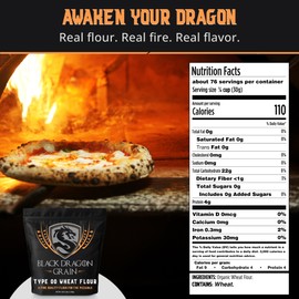 Black Dragon Grain, Type 00 Wheat Flour, Great For Pizza, Pasta, Bread, 100% American Milled, Fresh, Organic Hard Red Winter, Unbleached, All Natural, 5LB Bag (5 Pounds, 00 Wheat Flour)