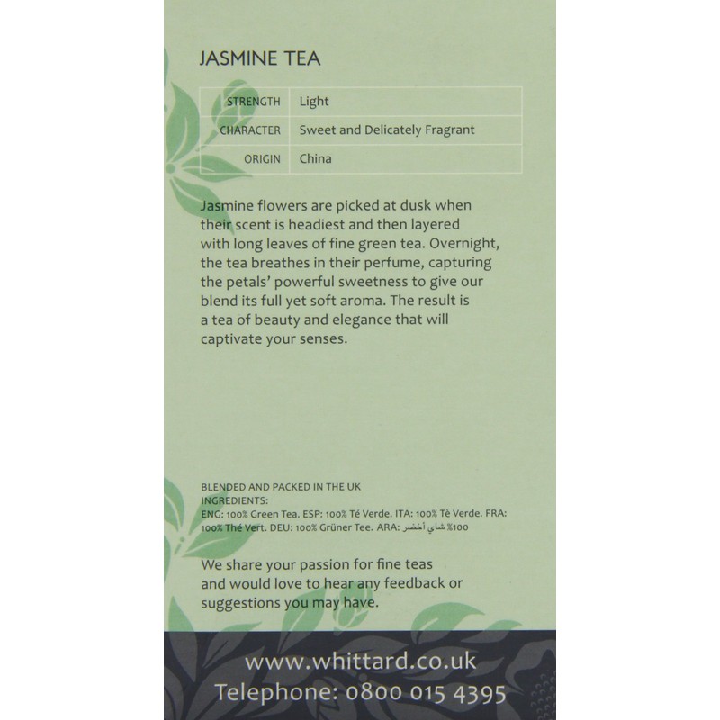 Whittard of Chelsea Green Jasmine Teabags (Pack of 1, Total
