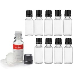 Octopus 10 x 20 ml PET Bottles with Drip Dosing Insert with Original Lid for Dosing Liquids, Includes Mini Funnel + Labelling Labels