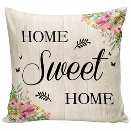 Home Sweet Home Spring Flower Throw Pillow Cover,Spring Flower Farmhouse Decor Pillow Covers Home Decorative Sofa Pillow Case 18x18 Inch