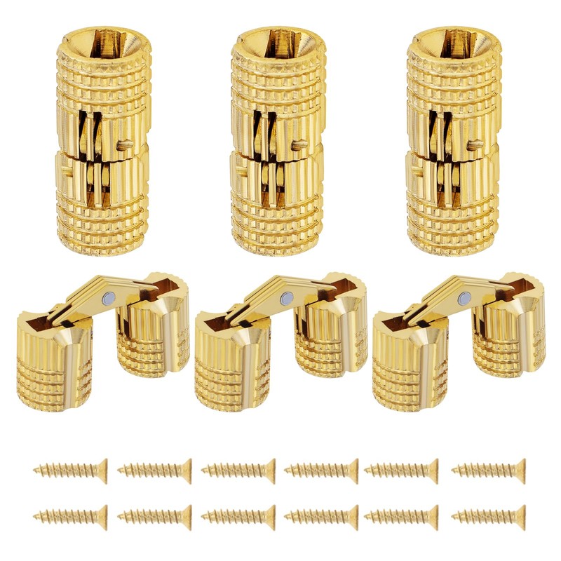 HOJLKLD 6Pcs 8 mm Hidden Brass Barrel Hinges, 180 Degree