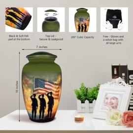 NANIURN Funeral Urns for Human Ashes Adult Man & Women, Cremation Urn for Ashes Adult Male & Female, Decorative or Burial, Officer and Patriotic Flag, Veteran Urn, Military Urns, Army Green - Large
