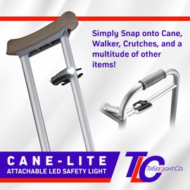 TipSee Light Co Cane-Lite Snap On Hands Free LED Flashlight | 100 Lumen LED Clip On Flashlight for Use with Wheelchair Accessories, Walking Cane, Walker, Hat Brim | IPX4 Water Resistant | AA Battery