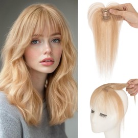 Datanala 100% Real Human Hair 360° Cover Air Bangs In Clip Ash Blonde Wispy Bangs Human Hair Clip Hairpieces with Temples Women Air Thinning Curtain Daily Wear