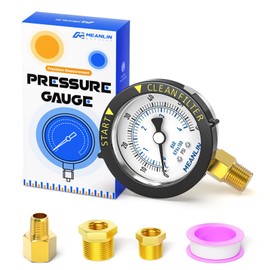 MEANLIN MEASURE 0~60Psi Stainless Steel Start and Clean Filter Pressure Gauge 1/4" NPT Waterproof for Pool Filter Pump Swimming Pool, Spa Lower Mount with Rotatable Plastic Frame and Hex Bushing