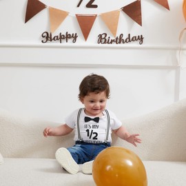 Pinleck Toddler Baby Boy Birthday Clothes Set Bowtie Romper Suspenders Ripped Denim Pants Outfits