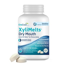 OraCoat XyliMelts Dry Mouth Relief Stick-On-Melts for Sensitive Mouths, Mint-Free and Acacia Gum-Free with Xylitol, 230 Count, Non-Acidic, Day & Night User, Long Lasting 8-Hour Moisturizing Relief