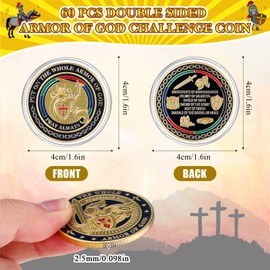 Ecation 60 Pcs Put on The Whole Armor of God Coin Round Prayer Commemorative Coin Double Sided Engraving Metal Religious Christian Souvenir for Military Collectors Gifts Church Party School