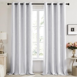 Deconovo Silver or Gold Wave Print Blackout Curtains - Thermal Insulated & Noise‑Reducing Grommet Drapes for Bedroom & Living Room，Greyish White/Line，52W x 108L，2 Panels