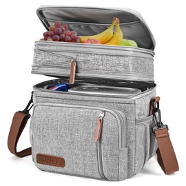 MIYCOO Lunch Bag & Lunch Box for Women Men Double Deck, Leakproof Insulated Soft Large Adult Lunch Cooler Bag for Work, Beach, Picnic, Camping, Travel (Grey,15L)