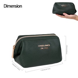 Angelina's Palace Vegan Leather Waterproof Travel Cosmetic Bag Toiletry Organizer Makeup Pouches(deep evergreen)