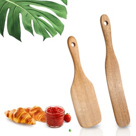 ElevateTech Skinny Spurtle Mixer & Bread Stirring Spatula for Sourdough Starter, Mixing, Reaching Bottom of Jar, Dough Whisk Cooking Utensils Flat Spurtles Wooden Kitchen Tools