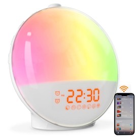 Dekala Sunrise Alarm Clock for Heavy Sleepers with Dual Alarms, FM Radio, 8 Sleep Sounds, and Gradient Ambient Light Decor - Color: App-White