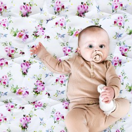 Baby Playpen Mat 59x59 Inches, One-Piece Crawling Mat Non Slip Cushioned Baby Mats for Playing, Baby Playmat Floor Mat for Babies, Toddlers,Floral
