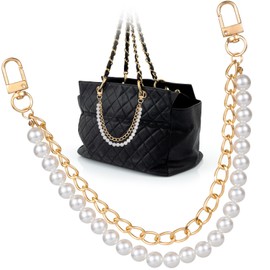 Hzopcw Pearl Purse Double Chain, Bag Extender Chain for Women, Gold Alloy Purse Strap Extender Replacement Bag Charm for Handmade Shoulder Crossbody Bags Wallets Clutches