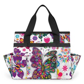 ADTASU Colorful Butterfly Garden Tool Bag Tote, Oxford Tool Bags Heavy Duty, Portable Gardening Tool Storage with Pockets & Handle,Multi-Pocket Tool Organizer Bag for Outdoor Garden Lawn Yard