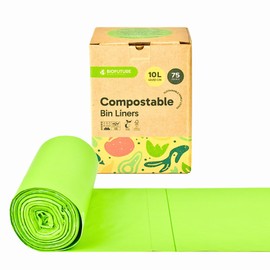 Biofuture Eco-Friendly Compostable Bin Liners | EN13432 Certified Biodegradable PLA Waste Bags | Durable and Ideal for Sustainable Waste Management (75 Bin Liners, 10L)